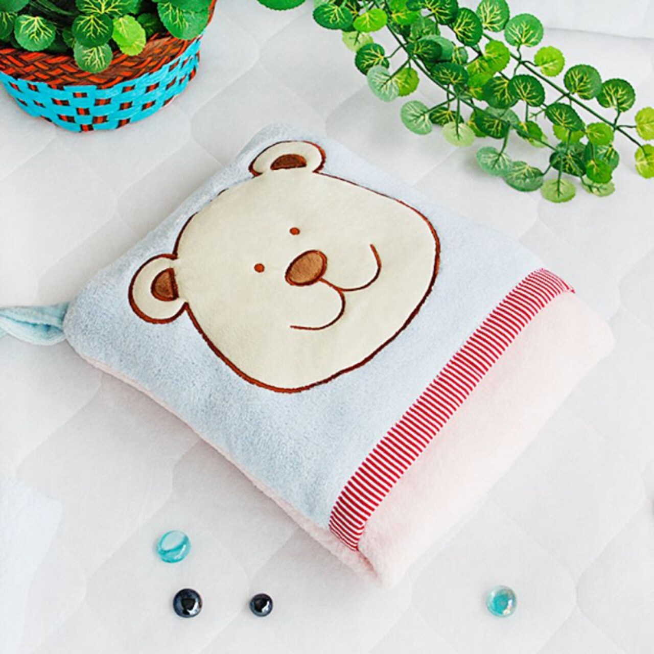 2-in-1 Fleece Blanket Pillow, Bear & Rabbit Designs, Soft Travel Throw 28"x35"